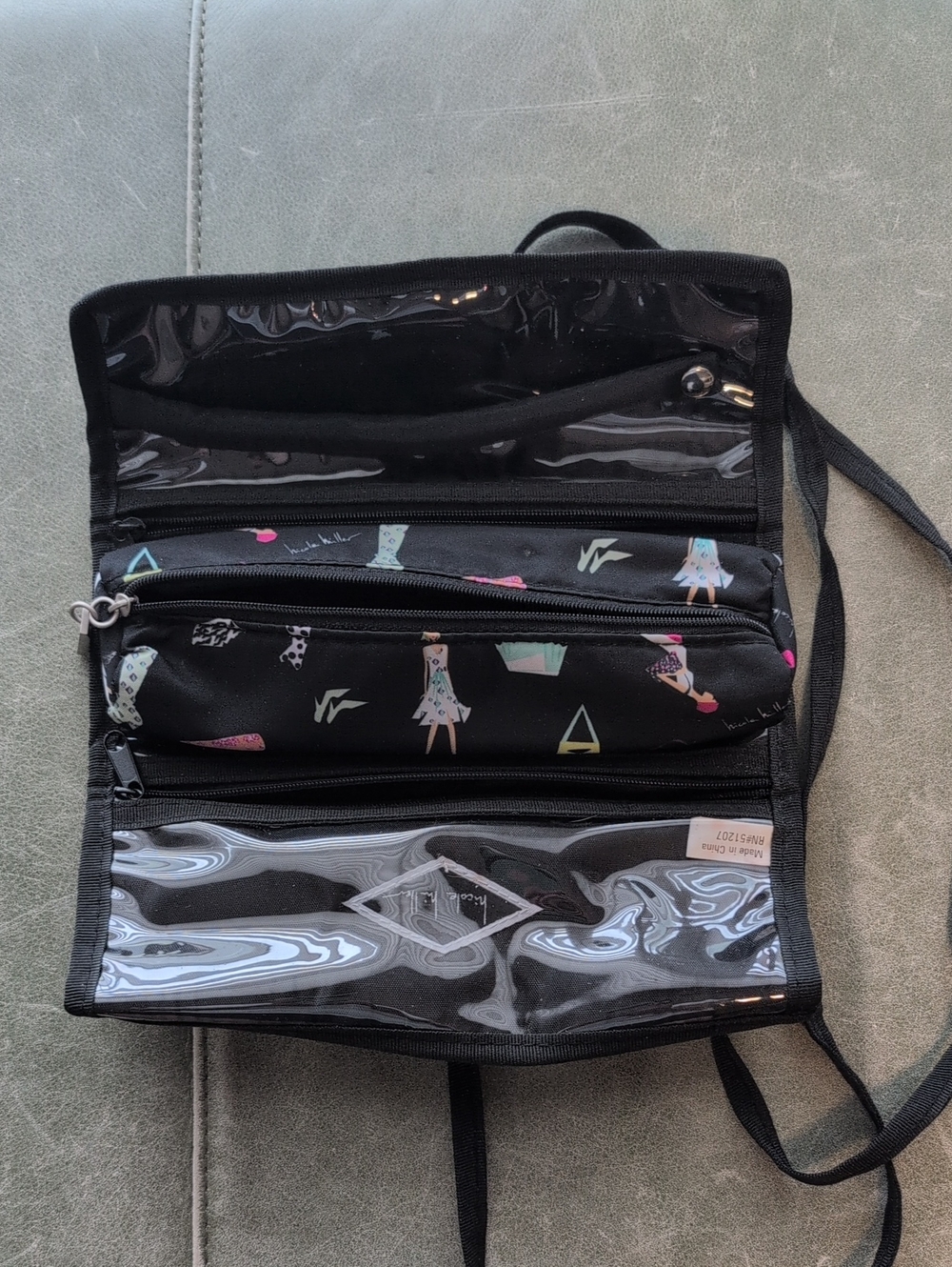 Black Roll Up Travel Cosmetic Organizer Bag with Clear Pockets